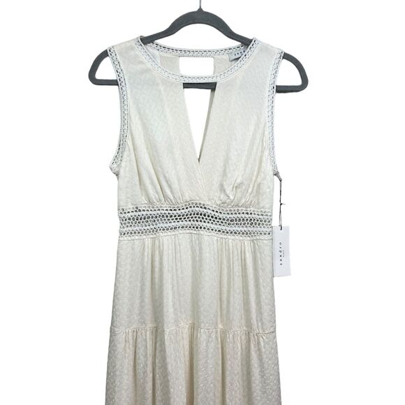 Sandro‎ Paris Womens Rush Crochet Dress Keyhole V Neck Eyelet Waist Cream Size 2 - Picture 3 of 7